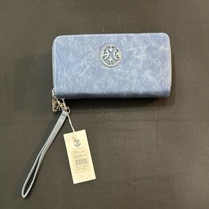 CHRISTIAN LACROIX Light Denim Double Zipper Wallet NWT Many Pockets‎ Card Slots